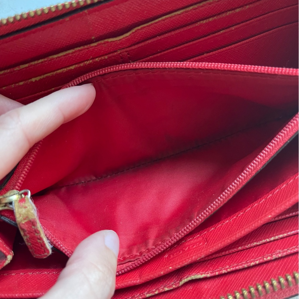 Coach Red Saffiano Leather Long Continental Zippy Wallet ID Cards Pockets - Picture 10 of 12